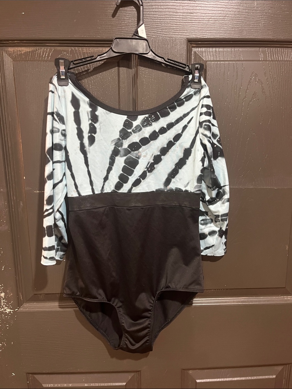 Justice Black & Light Blue Tie-Dye Long Sleeve One-Piece Bodysuit